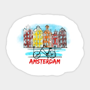 Amsterdam city skyline and bicycle Sticker